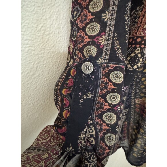 Cb Established 1962 Blouse Women’s Plus 3X  Button up Patchwork Blue Roll Tab - Picture 4 of 8